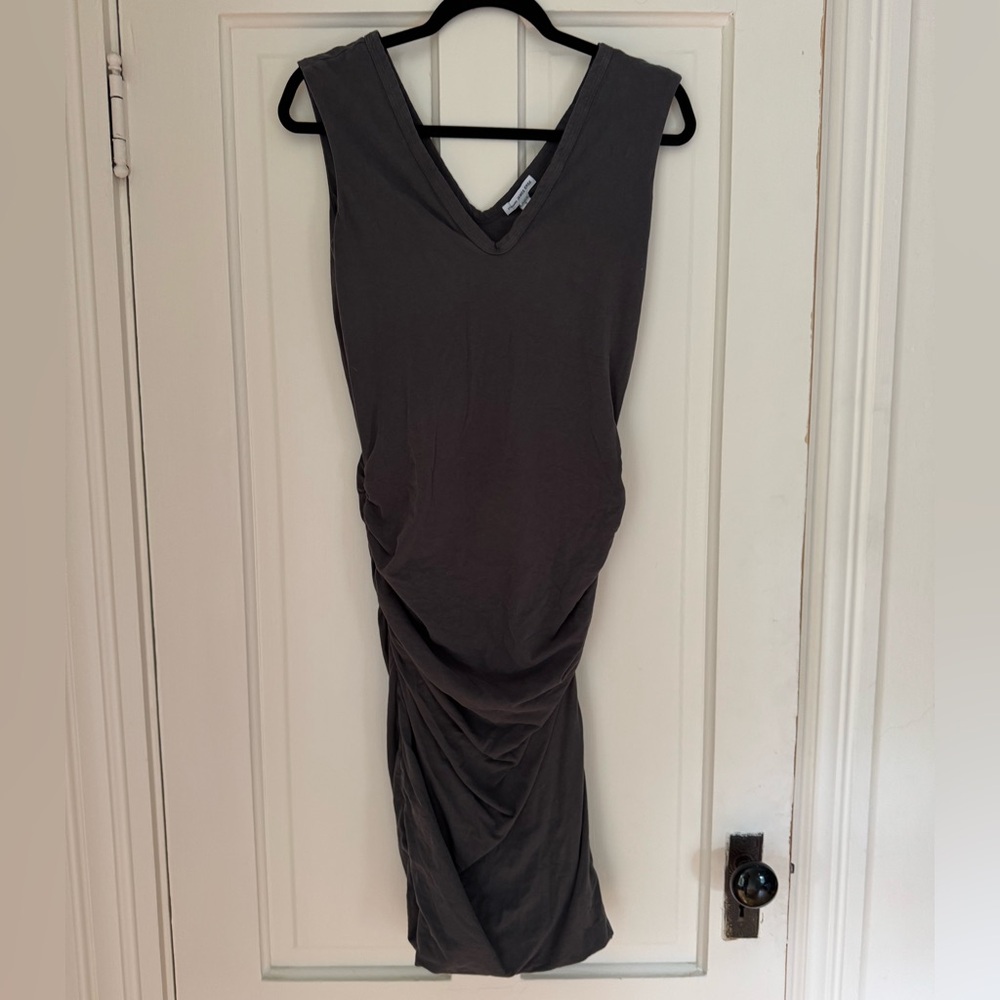 James Perse Dark Gray Double Layer Ruched Bodycon Dress 3 L
